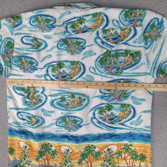 Vintage Ocean Current‎ Hawaiian Shirt Mens Large White Blue Button Short Sleeve - Picture 11 of 14